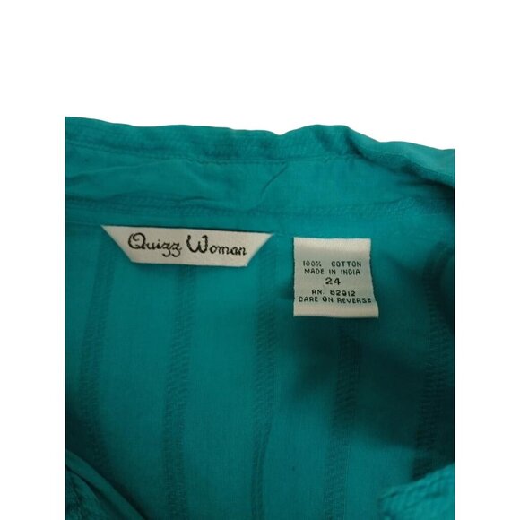 Quizz Woman Button-Up Shirt 100% Cotton Teal Long Sleeve Size 24 - Picture 5 of 7